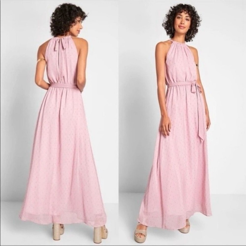 Anthropologie Modcloth Light Pink Halter Maxi Dress flexible sizing NWOT